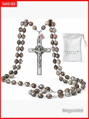 Large Bead Italian Rosary Necklace, Religious Christian Prayer Beads for Car